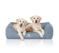 Cama ortopédica repelente al agua para perros Knuffelwuff Leon de terciopelo cosida a mano XL, 105 x 75 cm, azul claro