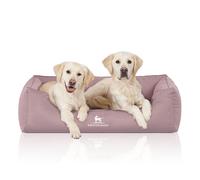 Cama ortopédica repelente al agua para perros Knuffelwuff Leon de terciopelo cosida a mano XXL, 120 x 85 cm, rosa