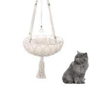 Cama oscilante para Gatos montada en la Pared, Cama oscilante para Gatos con Ventana, Cama oscilante de macramé Tejida a Mano | Hamaca para Dormir para Gatos Hecha de Materiales Naturales para Techo