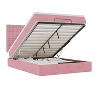 Cama otomana con colchón rosa de 140 x 190 cm de terciopelo - Cómodo sistema de dormir con espacio de almacenamiento, ideal para espacios pequeños | Funda de terciopelo de alta calidad y fácil montaje