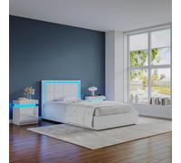 Cama otomana doble con luces LED, tapicería de piel sintética, mecanismo de elevación final y almacenamiento debajo de la cama, muebles de dormitorio elegantes,