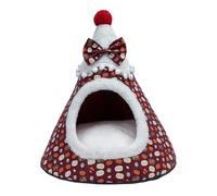 Cama para Gatos Árbol de Navidad Caseta para Gato Cerrada con Lazo Decorativo y Cojín Extraíbles Casa Navideña para Gatos de Interior y Perros Pequeños(Brown,Medium)