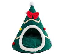 Cama para Gatos Árbol de Navidad Caseta para Gato Cerrada con Lazo Decorativo y Cojín Extraíbles Casa Navideña para Gatos de Interior y Perros Pequeños(Green,Small)