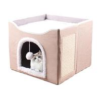 Cama para gatos - Casa plegable acogedora para mascotas, cubo grande para dormir, tienda de peluche suave con bola colgante, almohadilla para rascar, protección cálida para gatitos, cachorros