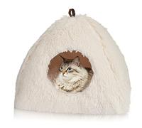 Cama para Gatos CATISM, Cama Caliente con Almohadas Blandas extraíbles y Lavables (40 x 40 x 37 cm), Adecuada para Gatos de Interior o pequeños Cachorros en hogares de acogida, Color Beige