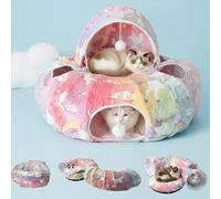 Cama para gatos con función luminosa, túnel de peluche XXL con pelota, túnel grande para gatos, conejos o cachorros