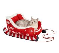 Cama para gatos con trineo de Navidad - Alfombrilla cálida con parte inferior antideslizante | Sofá extraíble lavable para mascotas para perros, gatos, invierno, interior, exterior, coche, sofá, cajón