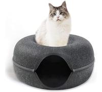 Cama para gatos, cuevas y casas, juguete de túnel extraíble, se puede utilizar para camas de gatos o juguetes para gatos, nido de gato, diseño redondo, cama para gatos, fieltro duro transpirable (L)