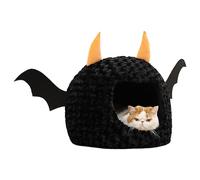 Cama para Gatos de Halloween - Devil Horn - de Peluche para Perros pequeños y Gatos, Alfombrilla Interior Suave | Acogedora Almohada para Dormir de Invierno, Dulce y cálida para Cachorros,