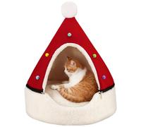 Cama para Gatos De Navidad Árbol De Navidad Desmontable Cama para Gatos Autocalentable Cómoda Tipi para Mascotas Cueva Interior para Gatitos Rojo - Casa