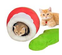 Cama para gatos de Navidad, casa de gato de felpa con tarro de miel, casa cálida para gatos de invierno, cama para gatos de cuatro estaciones, cama cerrada para gatos para invierno, cama festiva para