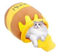 Cama para gatos, miel y cueva para invierno cálido, acogedora cama semiabierta con cojín extraíble, alta elasticidad y almacenamiento de calor, cama para gatos pequeños y razas (amarillo)