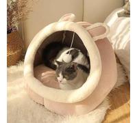 Cama para gatos, mullida cesta, cueva de interior, casa cálida, cojín acolchado extraíble, supersuave (rosa, 30 x 30 x 28 cm)