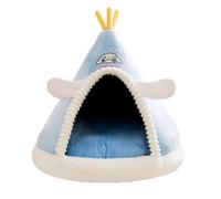 Cama para Gatos Navidad Tienda Interior Acogedora con Cojín Lavable y Pelota Colgante Diseño de Rayas y Base Antideslizante para Gatos y Perros Pequeños(Blue,Medium)