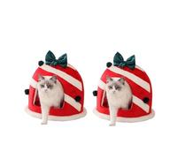 Cama para Gatos Navideña Cueva Acogedora Cerrada de Felpa con Cojín Extraíble Regalo Cálido para Gatos de Interior y Perros Pequeños(Large 2pcs)