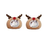 Cama para Gatos Navideña Cueva de Felpa Cerrada con Cojín Extraíble Cama Suave y Cálida para Gatos de Interior Perros Pequeños Cachorros y Conejos(2pcs Small)