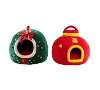 Cama para Gatos Navideña Grande y Pequeña Cueva Acogedora Cerrada Casa de Peluche con Base Antideslizante y Funda Lavable Regalo para Gatitos y Perros Pequeños(Green+Red,Medium)