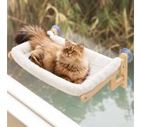 Cama para Gatos relaxdays, para Ventanas con ventosas, con cojín, Beige | Hamaca para gatos