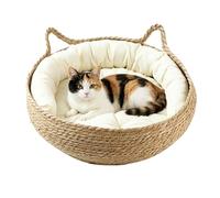 Cama para Gatos Tejida a Mano - Cuna Cuatro Estaciones con Orejas de Felinos | Rascadero y Descanso Combinados | Cojín Acolchado de Algodón 35x35x13cm, Entrada Abierta, para Interior Sala de Estar Dor