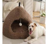 Cama para mascotas, cálida cueva para gatos, cama anidada para gatos, perros pequeños, cachorros, con cojín de almohada extraíble lavable, asa de transporte, cama antideslizante para gatos, casa iglú