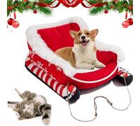 Cama para Mascotas con Tema Navideño Estilo Trineo, Suave Y Lavable De Felpa para Gatos/Perros, Antideslizante Y Acogedora, Regalo para Invierno para Uso Interior Y En El Coche Red S:50 * 38 * 26CM