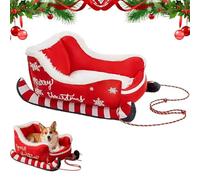 Cama para Mascotas En Trineo De Navidad para Gatos Y Perros, Cojín Festivo De Terciopelo Lavable con Base Antideslizante, Regalo Acogedor De Invierno para Uso Interior/Exterior Red L:81 * 66 * 34CM