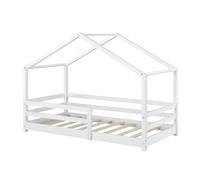 Cama para niños knätten en diseño de casa con somier madera pino 80 x 160 cm blanco lacado mate [en.casa]