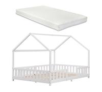 Cama para niños sisimiut forma de casa pino con colchón 140x200 cm blanco [en.casa][neu.haus]