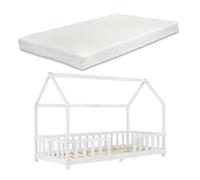 Cama para niños sisimiut forma de casa pino con colchón 90x200 cm blanco [en.casa][neu.haus]