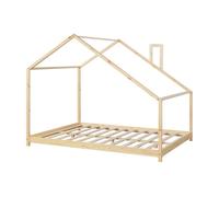 Cama para niños siuntio con techo inclinado madera de pino 140x200 cm - natural [en.casa]