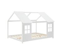 [en.casa] Cama Infantil Tostedt para Niños y Niñas en Forma de Casa con Ventanas y Techo Cama con Somier máx. 200 kg Montessori 120 x 200 cm Madera de Pino - Blanco