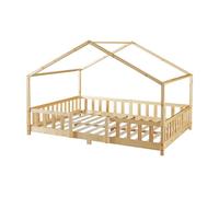 [en.casa] Cama para niños Casita Treviolo hasta 120 kg Cama Infantil con Reja Protectora Forma de casa de Madera Pino 120 x 200 cm - Pino Natural