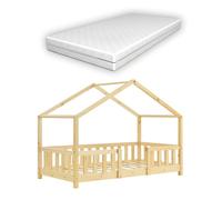 Cama para niños treviolo forma de casa pino con colchón ortopédico 80x160 cm - natural [en.casa][neu.haus]