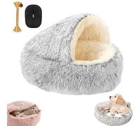 Cama para perro, cama con capucha para mascotas para perros pequeños y medianos, nido de madriguera de felpa esponjosa con tela lavable y base antideslizante, cama acogedora antiansiedad para perros y