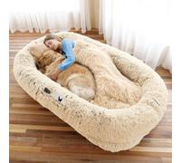 Cama para perro humano, 71 x 45 x 12 pulgadas, tamaño que se adapta a ti y a tus mascotas, cama lavable de piel sintética para perros, cama ortopédica para siesta, almohada mullida, manta y correa,