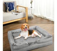 Cama para perro ortopédico, cesta de perro grande, memoria de forma de espuma, cama para perro, impermeable, sofá para perro y gato, desenfundable lavable (gris)