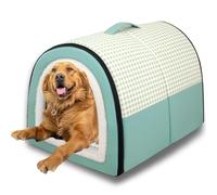Cama para Perros 2 en 1 Casa para Perros Cueva Grande para Mascotas, Caseta Calmante Anti Ansiedad Cojín Suave y Cálido, Cama Iglú para Gatos Extraíble Lavable Antideslizante (Verde, XL-70 x 55 x 45
