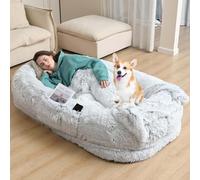 Cama para perros de tamaño humano, sofá para perros, cama para perros humanos de piel sintética lavable,Cama ortopédica para perros, puf gigante, cama para perros para pe(Size:190*95*30cm,Color:Gris)