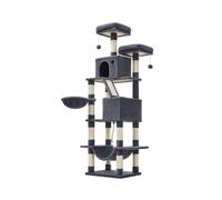 Feandrea Árbol para Gatos Grandes, Torre de Gatos de 206 cm de Altura con 13 Poste, 2 Plataformas, 2 Cuevas, Cesta, Hamaca, Pompón, Rascador Multinivel, Gris Ahumado PCT190G01