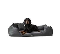 Cama para perros Eden de piel ecológica + tela Alcántara ortopédica L-XXXL en 7 colores, alivia el dolor, resistente a la abrasión, rectangular (L, gris)