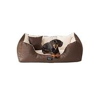 Cama para perros Eden de piel ecológica + tela Alcántara ortopédica L-XXXL en 7 colores, alivia el dolor, resistente a la abrasión, rectangular (L, marrón-crema)