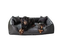Cama para perros Eden de piel ecológica + tela Alcántara ortopédica L-XXXL en 7 colores, alivia el dolor, resistente a la abrasión, rectangular (XL, negro)