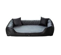 Cama para perros Eden de piel ecológica + tela Alcántara ortopédica L-XXXL en 7 colores, antidolor, resistente a la abrasión, rectangular, (XXXL, negro-gris)