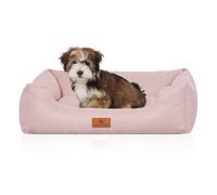 Cama para perros Knuffelwuff Emma de terciopelo cosida a mano con costuras finas, en colores pasteles Rosa S 70 x 50cm