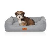 Cama para perros Knuffelwuff Emma de terciopelo cosida a mano con costuras finas, en colores pasteles Petrol S 70 x 50cm