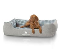 Cama para perros Knuffelwuff Lennard de terciopelo con estampado de cuadros XXL, 120 x 85 cm, gris/verde