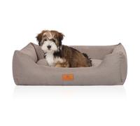 Cama para perros Knuffelwuff Lotte de terciopelo cosida a mano con costuras finas Gris claro