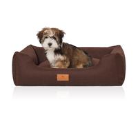 Cama para perros Knuffelwuff Lotte de terciopelo cosida a mano con costuras finas M-L, 85 x 63 cm, marrón