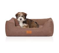 Cama para perros Knuffelwuff Lotte de terciopelo cosida a mano con costuras finas Marrón claro