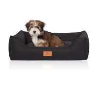 Cama para perros Knuffelwuff Lotte de terciopelo cosida a mano con costuras finas Negro